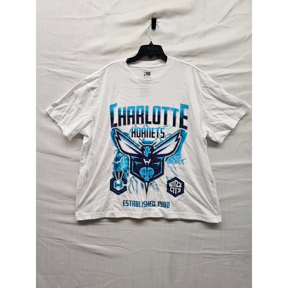 NBA Mens Charlotte Hornets Graphic T-Shirt White Cotton Blend Casual Size XL
